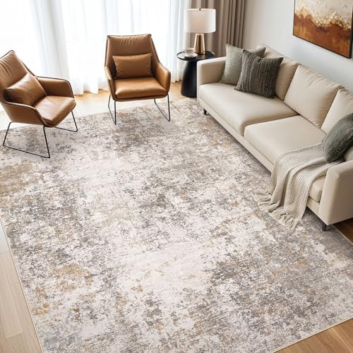 Area Rugs for Living Room: 9x12 Large Soft Washable Rug Modern Abstract Non-Slip Backing Stain Resistant Carpet for Bedroom Dining Room or Home Office Home Decor - Brown