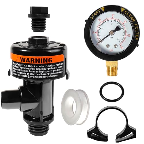 98209800 Manual Air Relief Valve Assembly with Pool Filter Pressure Gauge, Spa Pool Filter Pressure Valve Compatible with Pentair Air Relief Valve Fit for FNS, Clean and Clear, Quad De, 4000 Series