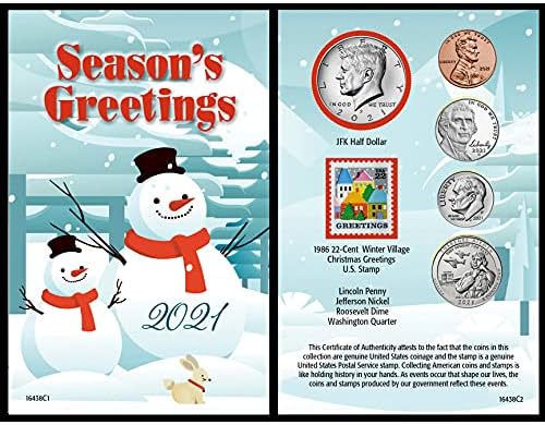 American Coin Treasures Snowman Coin Year to Remember 2021 Holiday Card | Genuine United States JFK Half Dollar Coin | Greetings Stamp