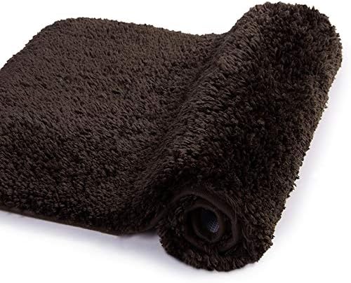 Walensee Bathroom Rug Non Slip Bath Mat (16 x 24, Brown) Water Absorbent Soft Microfiber Shaggy Mat Machine Washable Thick Plush Rugs for Shower