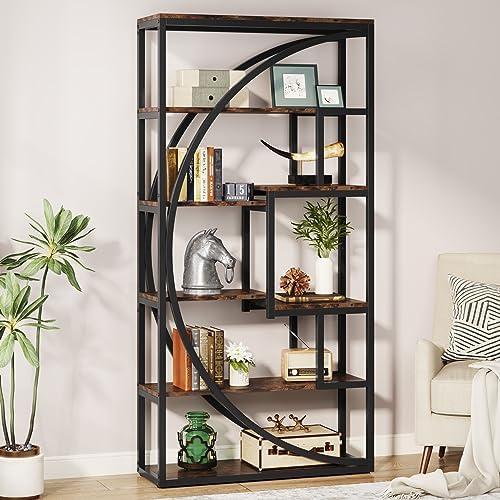 Tribesigns Bookshelf, Industrial 5-Tier Etagere Bookcase, 70.8 inch Tall Bookshelf with 8 Open Storage Shelf, Book Shelf Display Tack Shelving Unit for Home Office Living Room, Rustic Brown