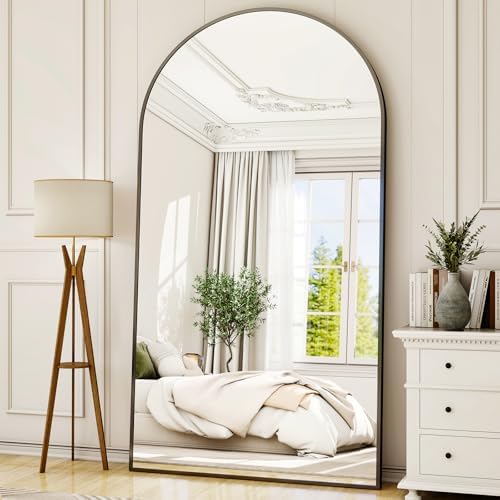 Oversized Full-Body Mirror, 77" x 38" Arched Full-Length Mirror, Black Metal Frame, Floor Mirror for Bedroom, Living/Dressing Room, Gym - Stand/Wall Mounted/Leaning
