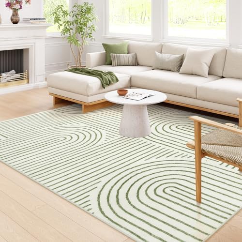 Lahome Abstract 8x10 Rugs for Living Room, Soft Green 8x10 Area Rugs for Bedroom Non-Slip, Ultra-Thin Rainbow Boho Accent Carpet for Dining Room Office, Green