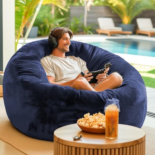 Codi Bean Bag Chair with Filler Included, 4 FT - Comfy Large Beanbag Chairs for Adults, Premium Foam Added - Machine Washable and Soft Mink Bonded Cover - Blue, 4ft