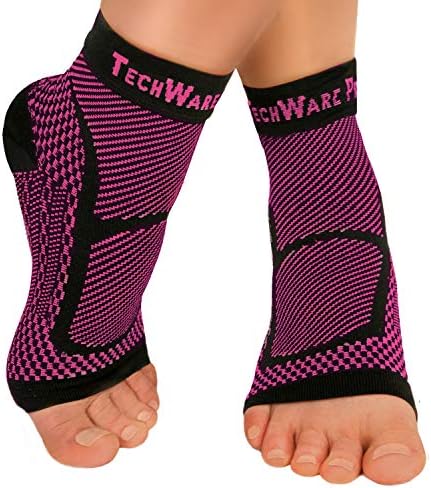 TechWare Pro Ankle Brace Compression Sleeve - Plantar Fasciitis Sock. Relieves Achilles Tendonitis. Foot Arch Support Reduces Joint Pain, Swelling & Heel Spur Pain. Injury Recovery Braces for Sports