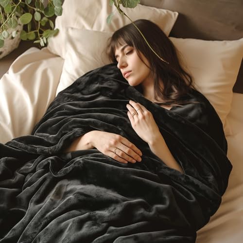 Bedsure Fleece Bed Blankets Full Size Black - Soft Lightweight Plush Fuzzy Cozy Luxury Blanket Microfiber, 84x90 inches