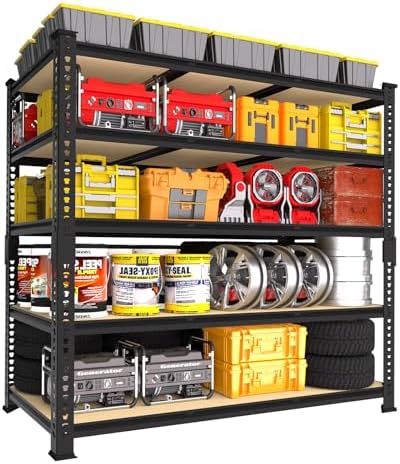PrimeZone Heavy Duty Garage Storage Shelves - 48" W X 24" D X 72" H Adjustable Metal Shelving Unit, 5 Tier Industrial Shelves for Storage Standing Utility Rack for Warehouse, Pantry, Basement, Black