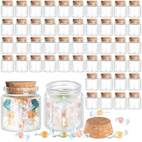Patelai 24 Pack Small Glass Jars with Cork Lids 50 ml Mini Potion Bottles Bulk Tiny Wishing Vial Spell Jars for DIY Art Crafts Gift Halloween Christmas Wedding Birthday Party Favors Decorations