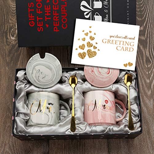 Sovyime Mr and Mrs Gifts Coffee Mugs for Couple, Engagement Anniversary Wedding Gifts for Couple, Newlyweds Bridal Shower Marriage His and Hers Gif-t-s- Ideas,Valentine Gift-s - 14Oz