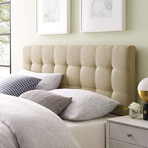 Modway Lily Tufted Linen Fabric Upholstered King Headboard in Beige