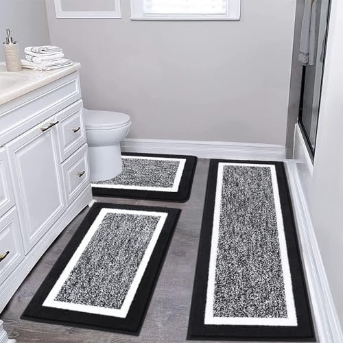 Pauwer Bathroom Rug Set - 3 Piece Shower Mats with U-Shaped Contour Toilet Mat, Absorbent Microfiber Plush Bath Mats, Non Slip, Machine Washable Shaggy Floor Mats