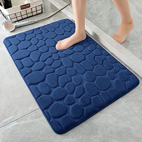 YIHOUSE Memory Foam Bath Mat Cobblestone Bathroom Rugs Super Water Absorbent Bath Mats for Bathroom Machine Washable Bath Rugs(17x24,Dark Blue)