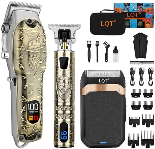 Professional Hair Clipper Set for Men Electric Shaver Razor Cordless Hair Cutting Barber Clippers Beard Trimmer Men’s Grooming Kit Gifts for him (Bronze)
