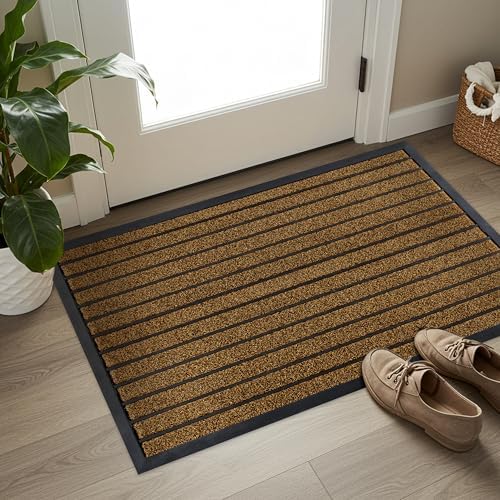 ubdyo Extra Durable Door Mat - Dirt Trapping Outdoor Welcome Mats - Non-Slip Outdoor Indoor Entrance - Low Profile Front Doormat (47" x 32", Bright Brown)