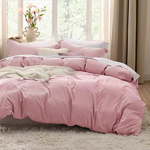 Bedsure Pink Duvet Cover Queen Size - 3 Pieces Prewashed Extra Soft Bedding Set, Includes 1 Duvet Cover 90x90 Inches with Zipper Closure & 2 Pillow Shams, Comforter Not Included