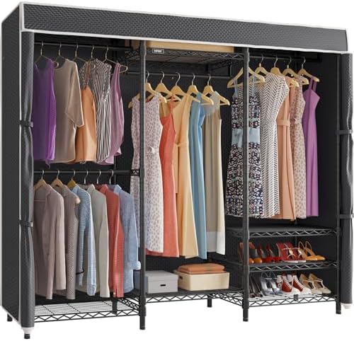 VIPEK V5C Heavy Duty Covered Clothes Rack Portable Closet Rack, Black Metal Clothing Rack with Black Upgarded Polyester Cover Cover, Adjustable Custom Freestanding Closet Wardrobe, Max Load 800LBS