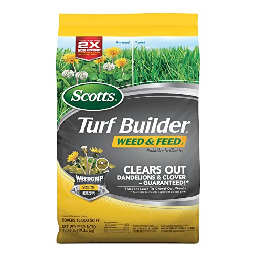 Scotts Turf Builder Weed & Feed3, Weed Killer Plus Lawn Fertilizer, Controls Dandelion and Clover, 15,000 sq. ft., 42.87 lbs.