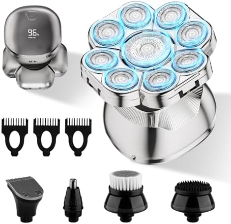 9D Flex Head Shaver for Bald Men - Bald Head Shaver Kit IPX7 Waterproof 5 in 1 Electric Razor with LED Display & Type-C Charging