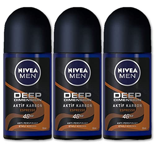 Nivea For Men Deodorant Roll-On Dimension - Dark Wood + Espresso + Amazonia, Anti Perspirant, 48h 1.7oz/50ml (Pack of 3 Bundle) (Espresso)