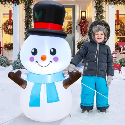 4ft Christmas Inflatables Snowman Outdoor Decorations with Build-in LEDs, Inflatable Snowman for Kids Outdoor Yard Garden Decorations