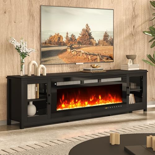 oneinmil 80" Fireplace TV Stand, 50 Inch Smart Fireplace & Modern Entertainment Center, Fire Place TV Console with WI-FI Enabled for TVs Up to 90", TV Stands for Living Room, Black