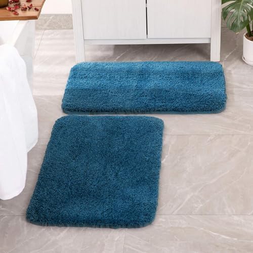 MIULEE Navy Blue Bathroom Rugs Set 2 Piece, Non Slip Bath Mat with Absorbent Microfiber, Ultra Soft Thick Rugs for Bathroom Floor Tub Shower, Machine Washable (24 x 36 Inches)