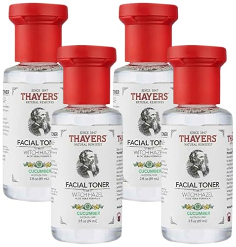THAYERS Alcohol-Free Witch Hazel Facial Toner with Aloe Vera, Cucumber, Trial Size, 3 Ounce (Pack of 4)