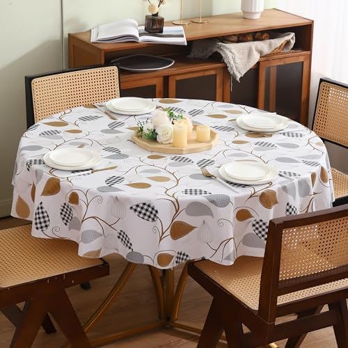 Round Vinyl Tablecloth with Flannel Backing Waterproof Oil-Proof PVC Table Cloth Stain-Resistant Wipeable Table Cover for Round Table(70" Round)
