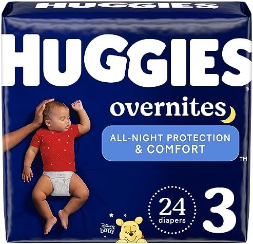 HUGGIES Nighttime Baby Diapers Overnites, White, Size 3 , 24 Count