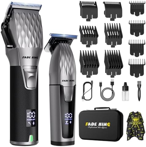 FADEKING® Pro Hair Clipper & Trimmer Set - 2600mAh Cordless Clippers, Zero-Gap Trimmer, 7000RPM Motor, Self-Sharpening Blades, Storage Case - Perfect for Fades & Beard Grooming
