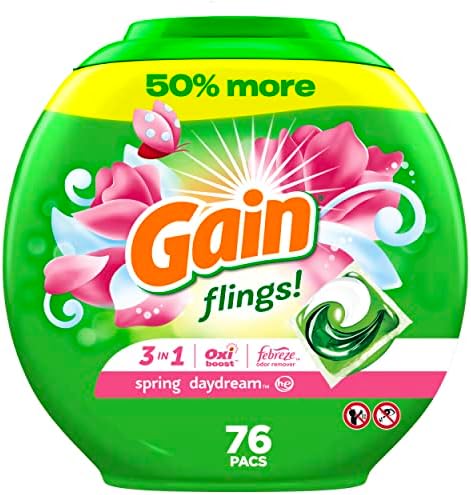 Gain flings Laundry Detergent Soap Pacs HE Compatible 76 Count Long Lasting Scent Spring Daydream Scent