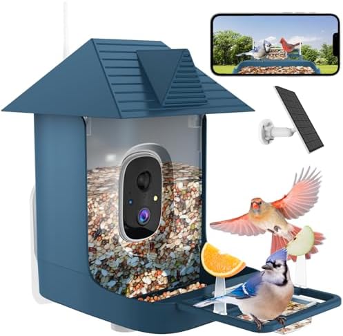 Smart Bird Feeder with Camera for Outdoor,WiFi Bird Watching Camera with Built-in AI Birds Identification,Solar Powered,Auto Record Video by Cloud Storage,FHD Birds House with Cam,Gift for Parents