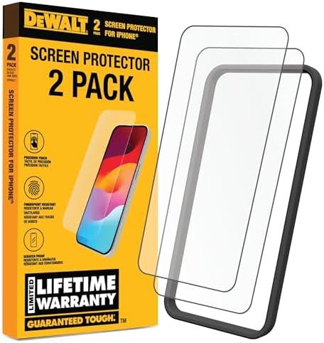 DEWALT Glass Screen Protector for iPhone — Apple Compatible — Easy Install — Applicator Included — 2-Pack (iPhone 16)