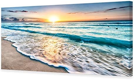 Baisuart S02275 Canvas Prints Wall Art Beach Sunset Ocean Waves Nature Pictures Stretched Pictures to Photo Paintings on Canvas for Home Office Decorations Wall Décor XXLarge 30x60inch