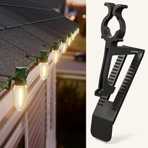 Universal Christmas Lights Shingle Clips, 200 Count All in One Gutter Clips, Shatterproof All Purpose Shingle Clips for C7/E12, C9/E17, Mini String Lights, Rope Lights, Christmas Decorations, Black