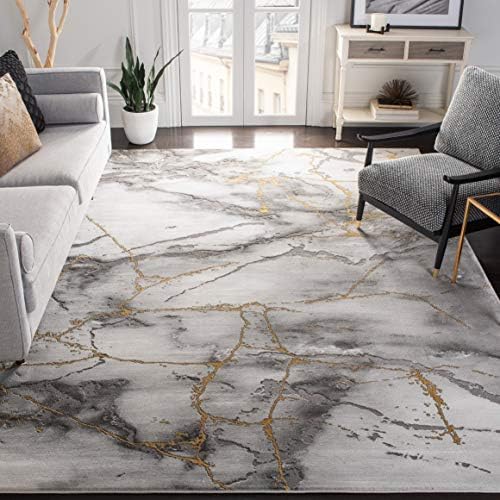 SAFAVIEH Craft Collection Area Rug - 8' x 10', Grey & Gold, Modern Abstract Design, Non-Shedding & Easy Care, Ideal for High Traffic Areas in Living Room, Bedroom (CFT877F)