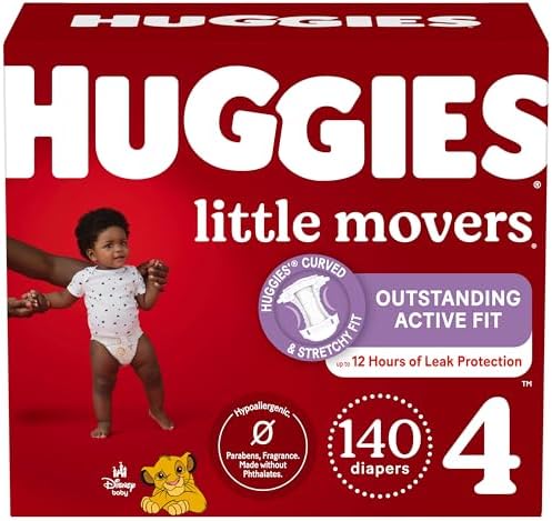 Huggies Size 4 Diapers, Little Movers Baby Diapers, Size 4 (22-37 lbs), 140 Ct (2 Packs of 70)