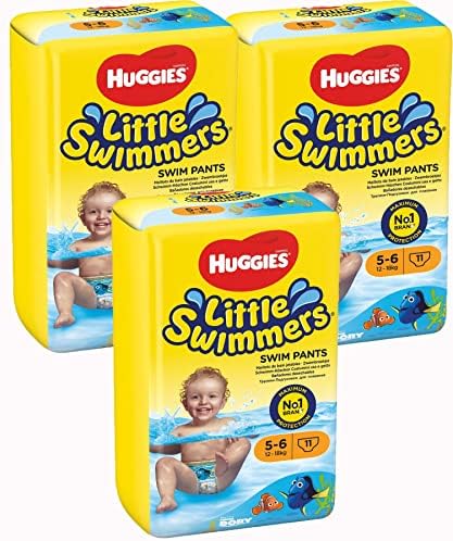 HUGGIES Little Swimmers Baby Disposable Swim Diapers Pants Size 5-6, 11 Count (Pack of 3)