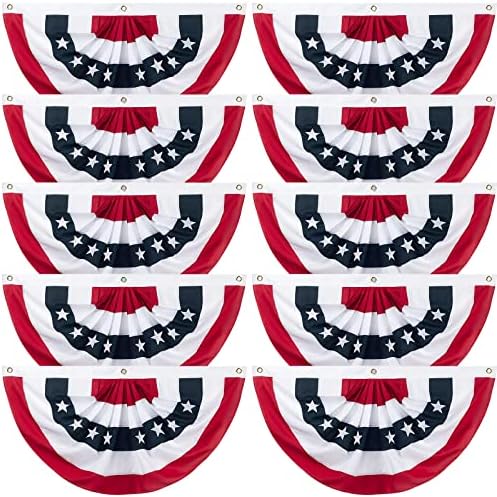 10 Pieces American Pleated Fan Flag, 3 X 1.5 Ft USA Patriotic Pleated Fan Flag 4th of July Half Fan Banner Decoration for Independence Day Porch Garden Outdoor Indoor Decorations