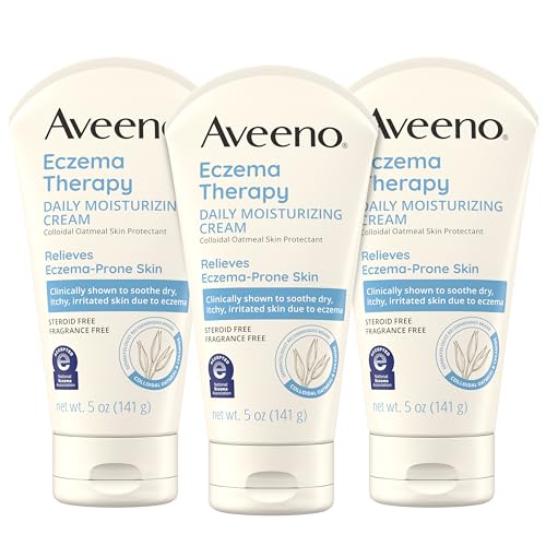 Aveeno Eczema Therapy Daily Moisturizing Body Cream for Sensitive Skin, Soothing Eczema Relief Cream, Colloidal Oatmeal & Ceramide for Dry & Itchy Skin, Steroid- & Fragrance-Free, 5 oz, Pack of 3