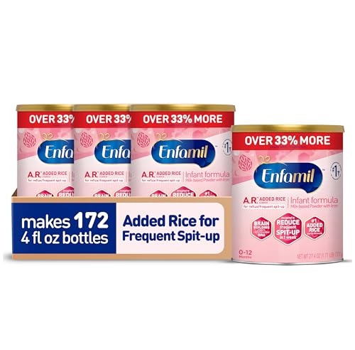 Enfamil A.R. Infant Formula, Proven to Reduce Reflux & Spit-Up in 1 Week, with Iron, DHA for Brain Development, Probiotics for Digestive & Immune Health, Powder Can, 27.4 Oz (Pack of 4)