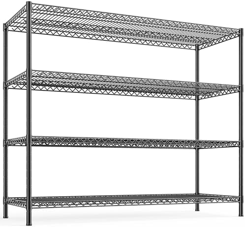 REIBII 2560LBS Storage Shelves 55.5"W Metal Shelving Unit 4 Tier Wire Shelving Commercial Adjustable Garage Shelving Heavy Duty for Storage Rack for Pantry, Garage, Kitchen, 55.5"W x 18"D x 55.5"H