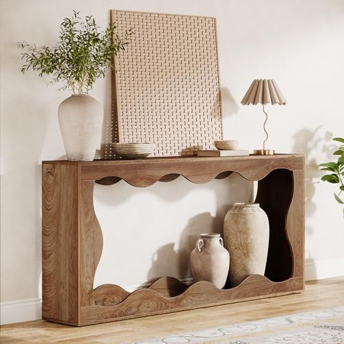 Tribesigns 63 Inches Farmhouse Console Table with Storage, Couch Table Behind Sofa, Long Entryway Sofa Station, Narrow Console Stand, Hallway Stand for Entryway Living Room, Wood Grain