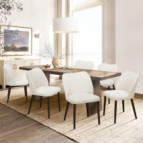 COLAMY Upholstered Dining Chairs Set of 6, Modern Fabric Dining Room Kitchen Side Chair with Padded Seat and Wood Legs for Restaurant/Cafe, Beige