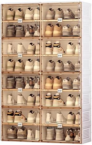 ANTBOX Portable Shoe Rack Organizer for Closet Entryway, Stackable Sneaker Storage Shoe Cabinet with Magnetic Clear Door, Large Plastic Storage containers Bins with Lids 8 Tiers 32 Pairs