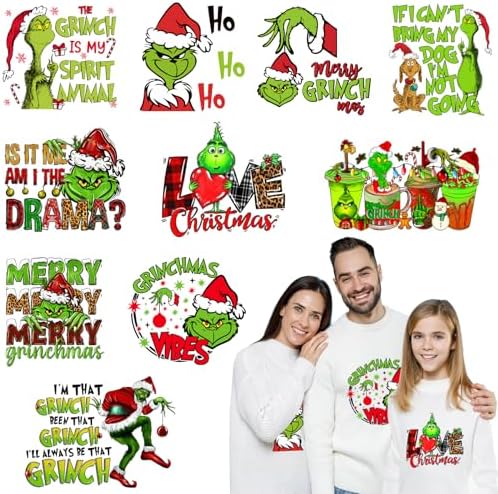10 Sheets Christmas Iron on Transfers for T-Shirts, Heat Transfers Vinyl, Christmas Iron on Decals for Clothes Bag Pillow Covers DIY Decorations