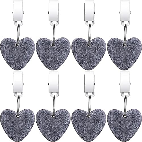 Tablecloth Weights Hangers Heart Shape Stone Table Cloth Weights with Stainless Steel Clips Heart Stone Tablecloth Clips for Family Dinner Outdoor Picnic, 8 Packs(Light Gray)