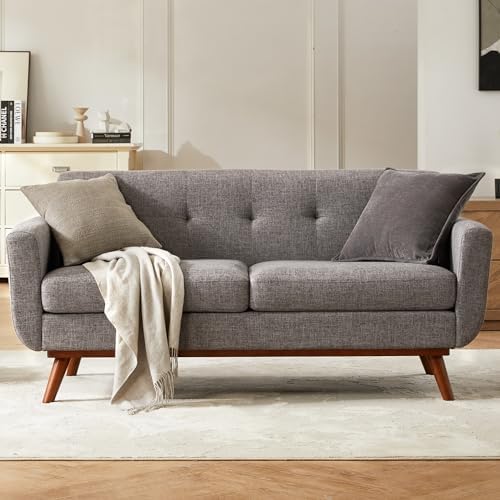 Kingfun 65.2" W Loveseat Sofa, Mid Century Modern Decor Love Seat Couches for Living Room, Button Tufted Upholstered Furniture, Solid & Easy to Install Small Couch for Bedroom Office Apartment, Grey