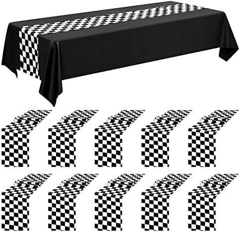 10 Pack Checkered Table Runner Polyester Table Decor Classic Black and White Checkerboard Table Runner for Indoor Outdoor Wedding, Birthday Parties, Fit Rectange and Round Table(12 x 72 Inch)