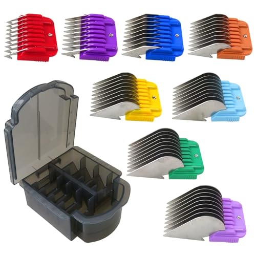 Animal Stainless Steel Attachment 8 Colors Guide Comb Set from 1/8 Inch to 1 Inch (3-25mm), Compatible for Andis/Oster A5/ Wahl KM10 Series Clipper Detachable Blade